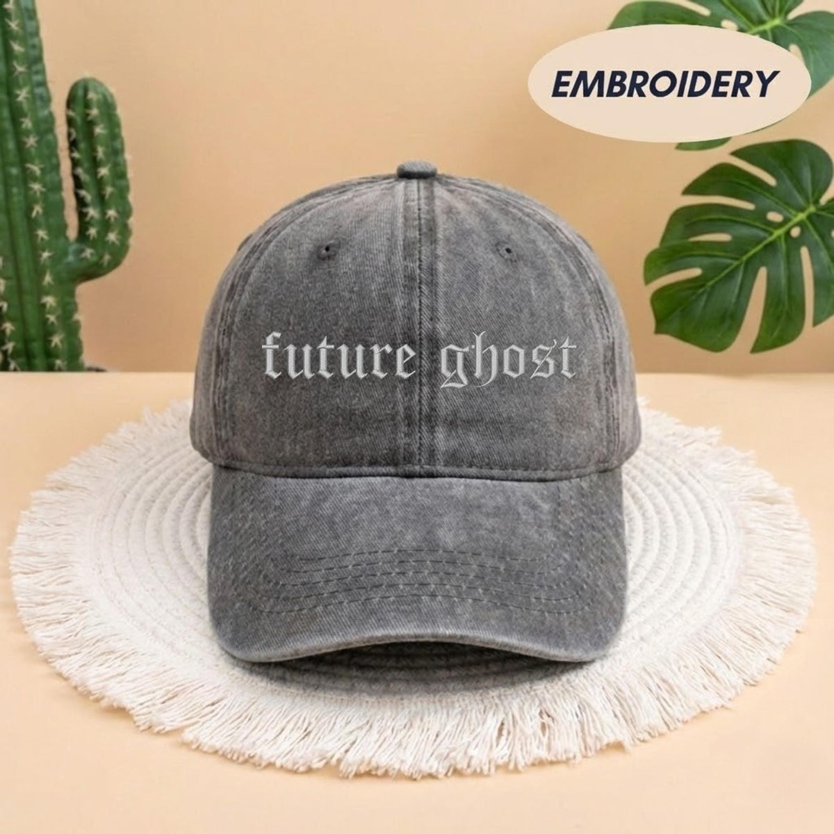 Future Ghost Embroidered Hat - Spooky Gothic Halloween Dad Cap