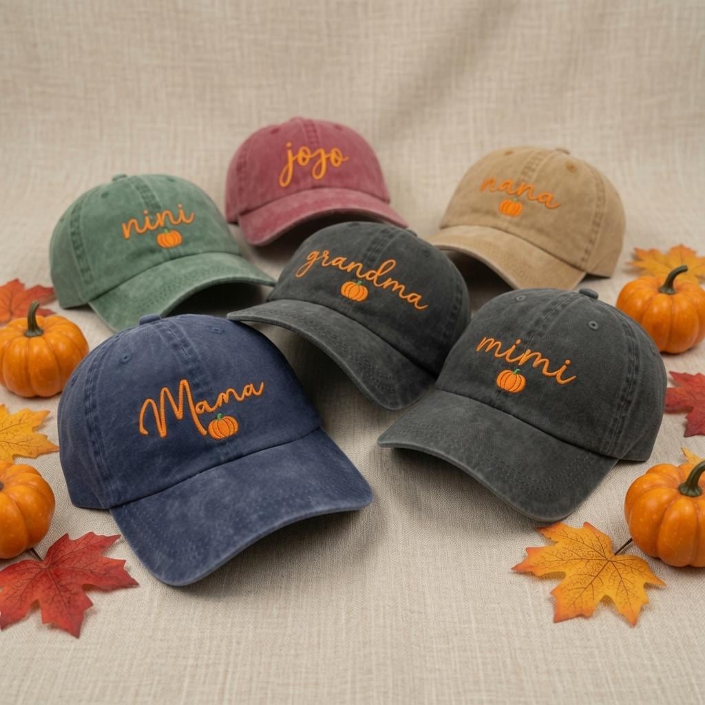 Custom Mama Grandma Pumpkin Embroidered Cap, Pumpkin Hat, Halloween Family Hat, Fall Embroidered Cap, Halloween Gift, Embroidery Hat