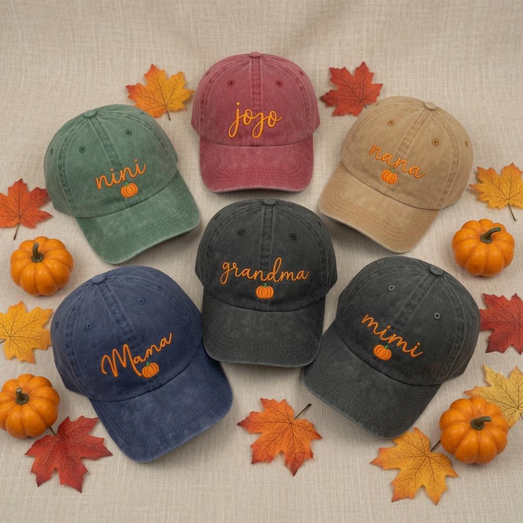 Custom Mama Grandma Pumpkin Embroidered Cap, Pumpkin Hat, Halloween Family Hat, Fall Embroidered Cap, Halloween Gift, Embroidery Hat