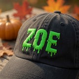 Custom Name Drip Halloween Hat, Personalized Drip Font Cap, Spooky Family Hat, Matching Halloween Cap, Embroidered Name Hat, Funny Fall