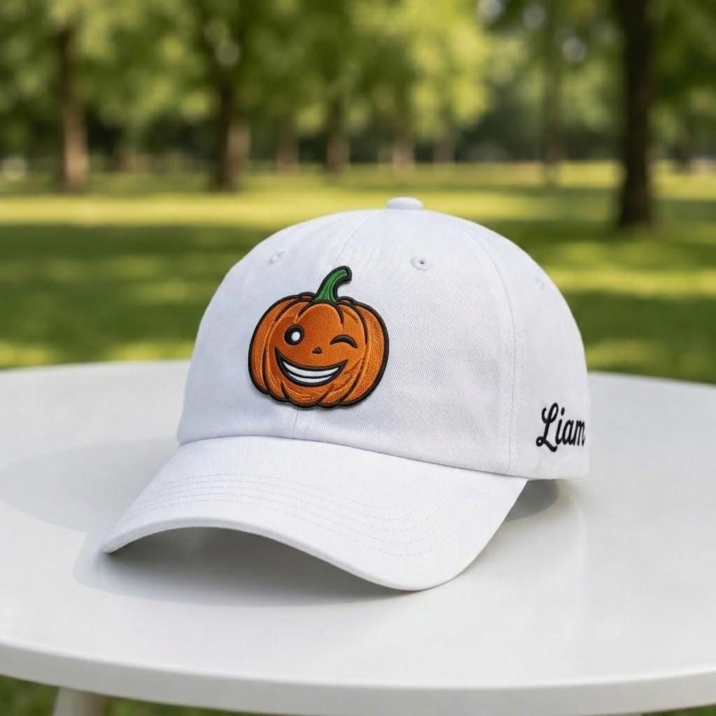 Cute Pumpkin Face Embroidered Hat - Spooky Halloween Jack-o'-Lantern Cap