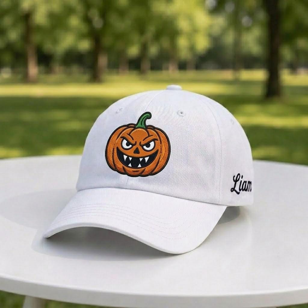 Custom Spooky Expression Pumpkin Hat - Halloween Jack-o'-Lantern Dad Cap
