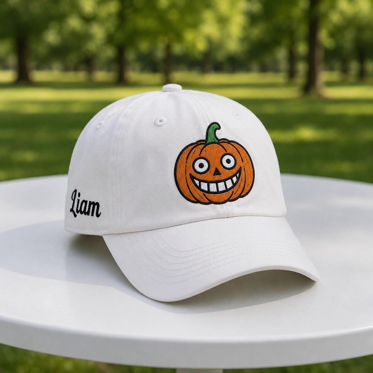 Custom Spooky Expression Pumpkin Hat - Halloween Jack-o'-Lantern Dad Cap
