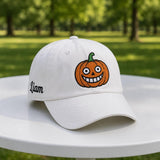 Custom Spooky Expression Pumpkin Hat - Halloween Jack-o'-Lantern Dad Cap