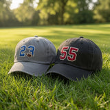 Custom Varsity Number Hat, Personalized Embroidered Football Cap, Team Sport Game Day Hat, Lucky Number Gift, Washed Cotton Dad Hat
