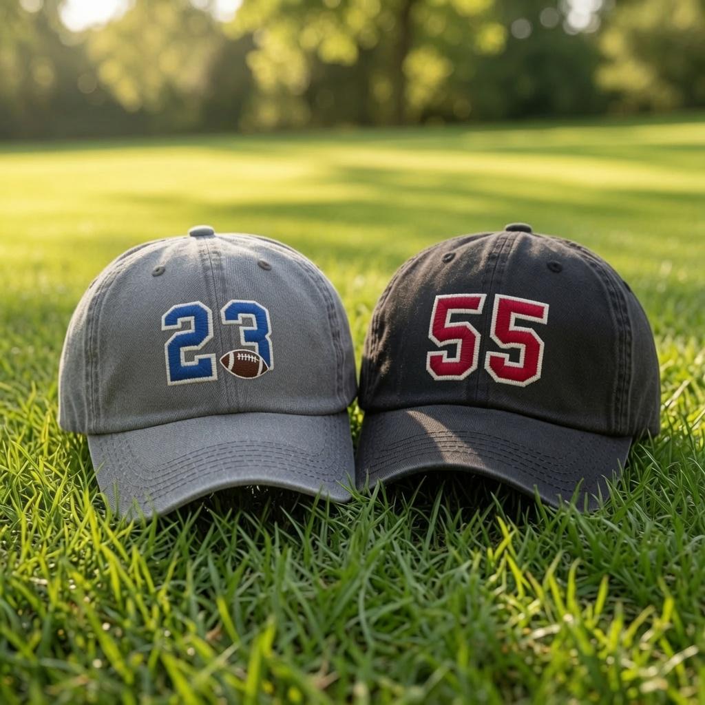 Custom Varsity Number Embroidered Baseball Hat - Personalized Cotton Dad Cap