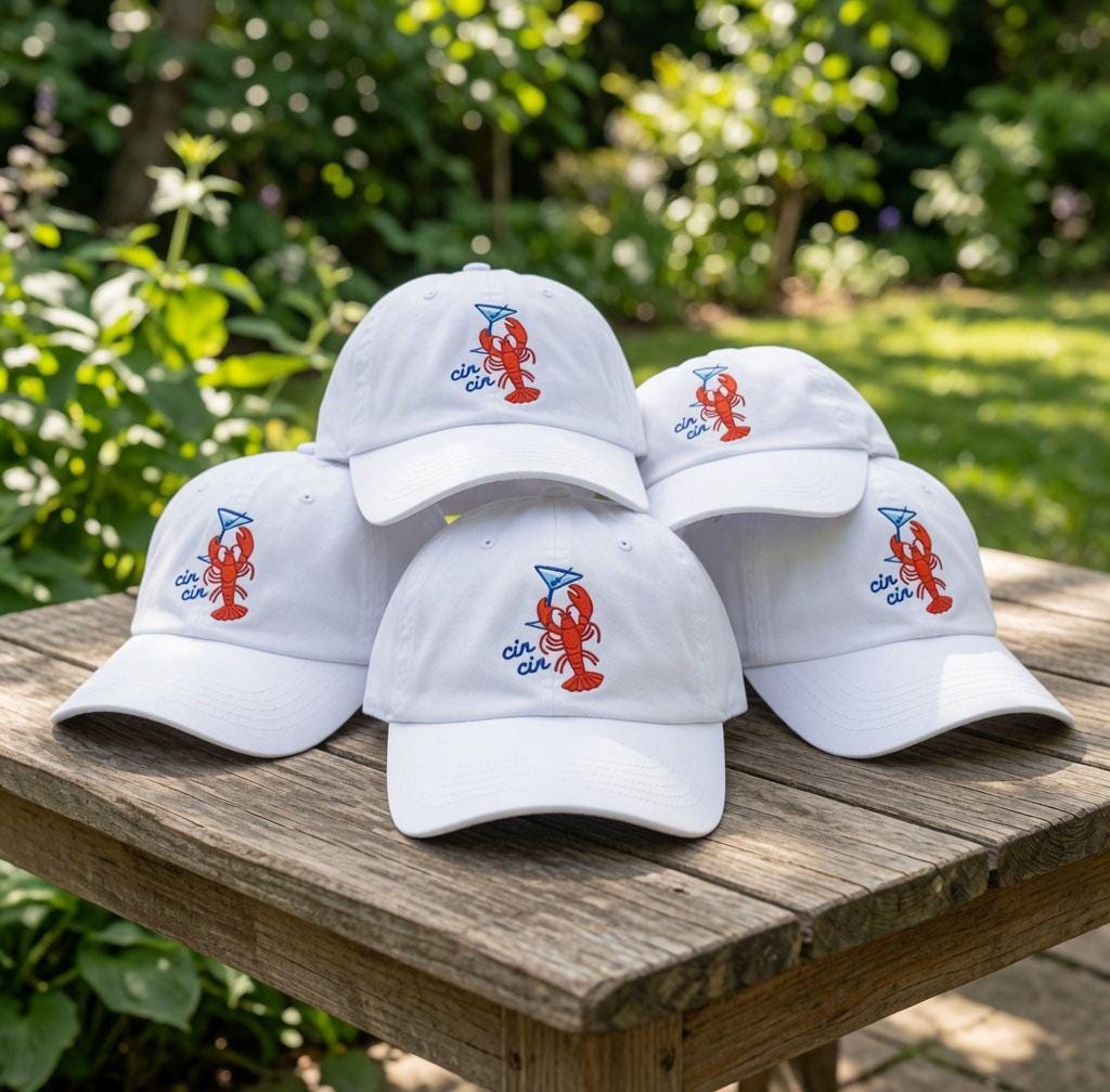 Custom Name Lobster Martini Embroidered Hat, Personalized Cin Cin Baseball Cap, Summer Beach Bachelorette Party Hat, Custom Embroidered Gift