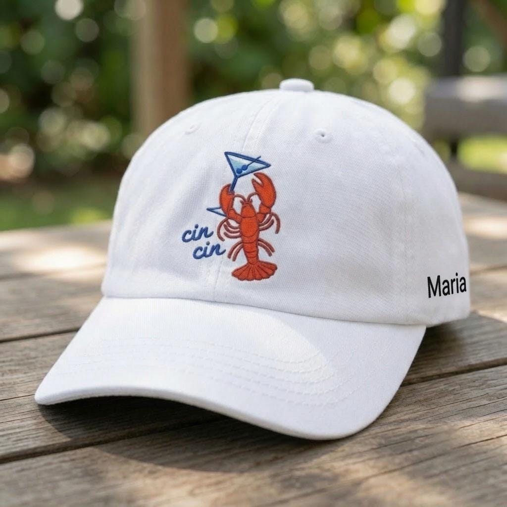 Custom Name Lobster Martini Embroidered Hat, Personalized Cin Cin Baseball Cap, Summer Beach Bachelorette Party Hat, Custom Embroidered Gift