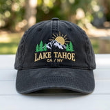Lake Tahoe Mountain Sunset Embroidered Hat, Vintage Burgundy Baseball Cap, Hiking Travel Gift