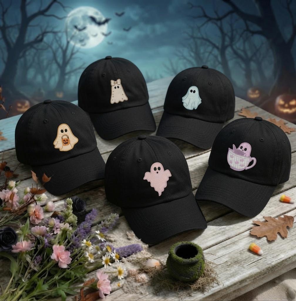 Ghost Applique Embroidered Hat, Cute Halloween Baseball Cap, Fall Party Gift