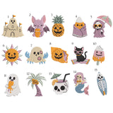 Tropical Halloween Embroidered Hat, Beach Skull and Pumpkin Baseball Cap