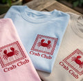 Custom Crab Club Embroidered Shirt, Coastal Aesthetic Stamp Graphic Summer Cotton Tee