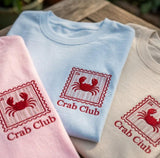 Custom Crab Club Embroidered Shirt, Coastal Aesthetic Stamp Graphic Summer Cotton Tee