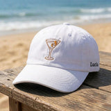 Custom Martini Hat, Embroidered Cocktail Cap, Beach Club Hat, Personalized Beach Accessory, Summer Party Gift, Custom Name Side Cap
