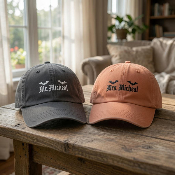 Embroidered Spooky Custom Mr & Mrs Baseball Cap - Image 1