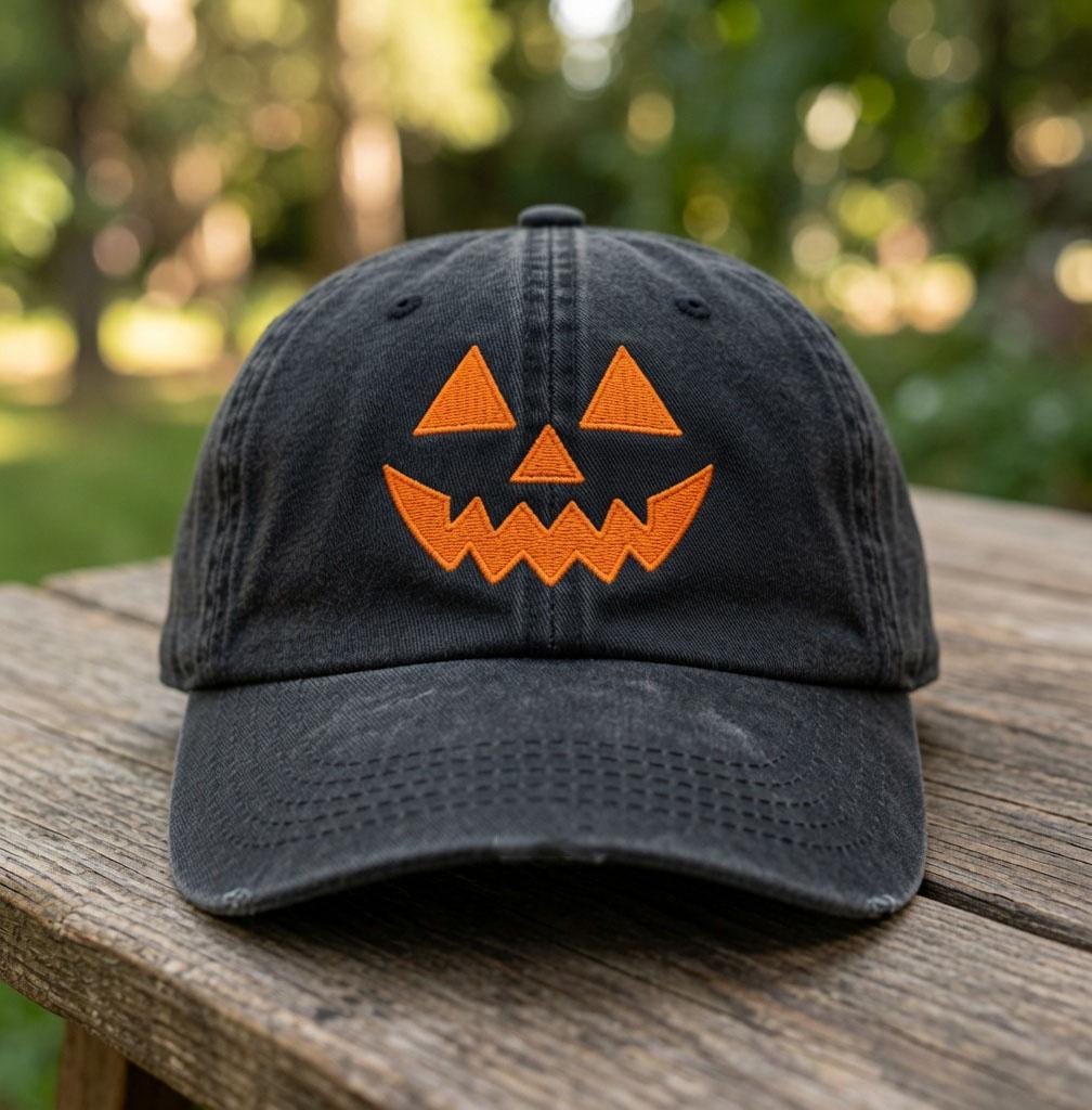 Custom Name Halloween Pumpkin Embroidered Hat, Personalized Jack O Lantern Baseball Cap, Cute Spooky Season Vintage Washed Dad Hat