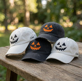 Custom Name Halloween Pumpkin Embroidered Hat, Personalized Jack O Lantern Baseball Cap, Cute Spooky Season Vintage Washed Dad Hat