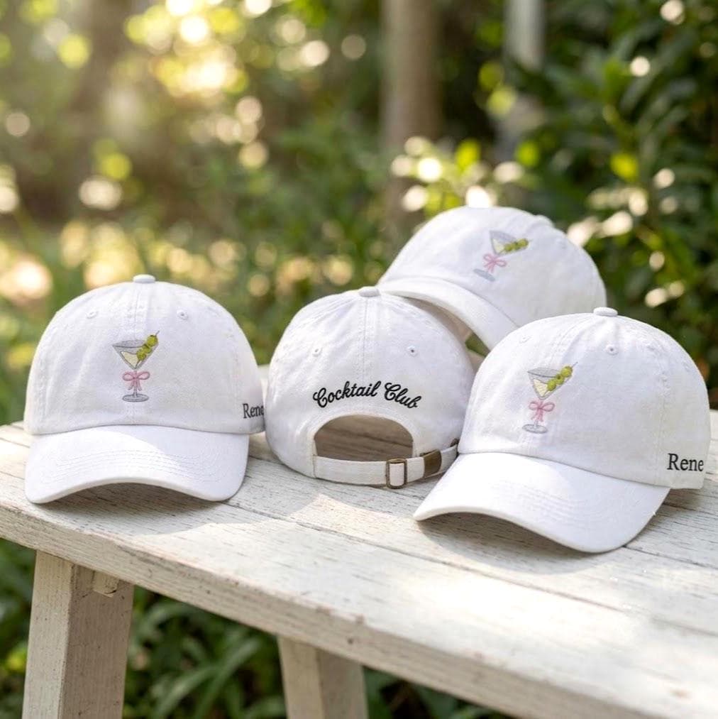 Custom Martini Hat, Embroidered Cocktail Cap, Personalized Name Hat, Cocktail Club Hat, Summer Party Gift, Custom Side Name Cap, Drink Cap