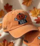 Custom Pumpkin Skeleton Embroidered Hat - Spooky Matching Family Halloween Cap