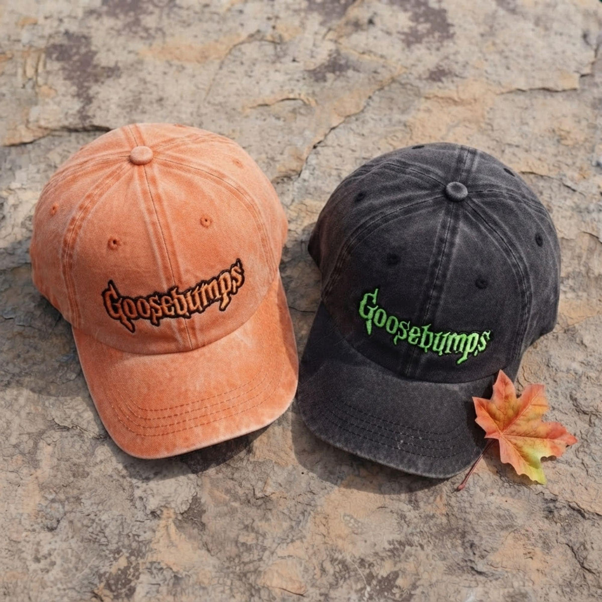 Embroidered Halloween Goosebumps Washed Hat, Haunted House Cap, Horror Graphic Cap, Halloween Movie Cap, Spooky Season Cap