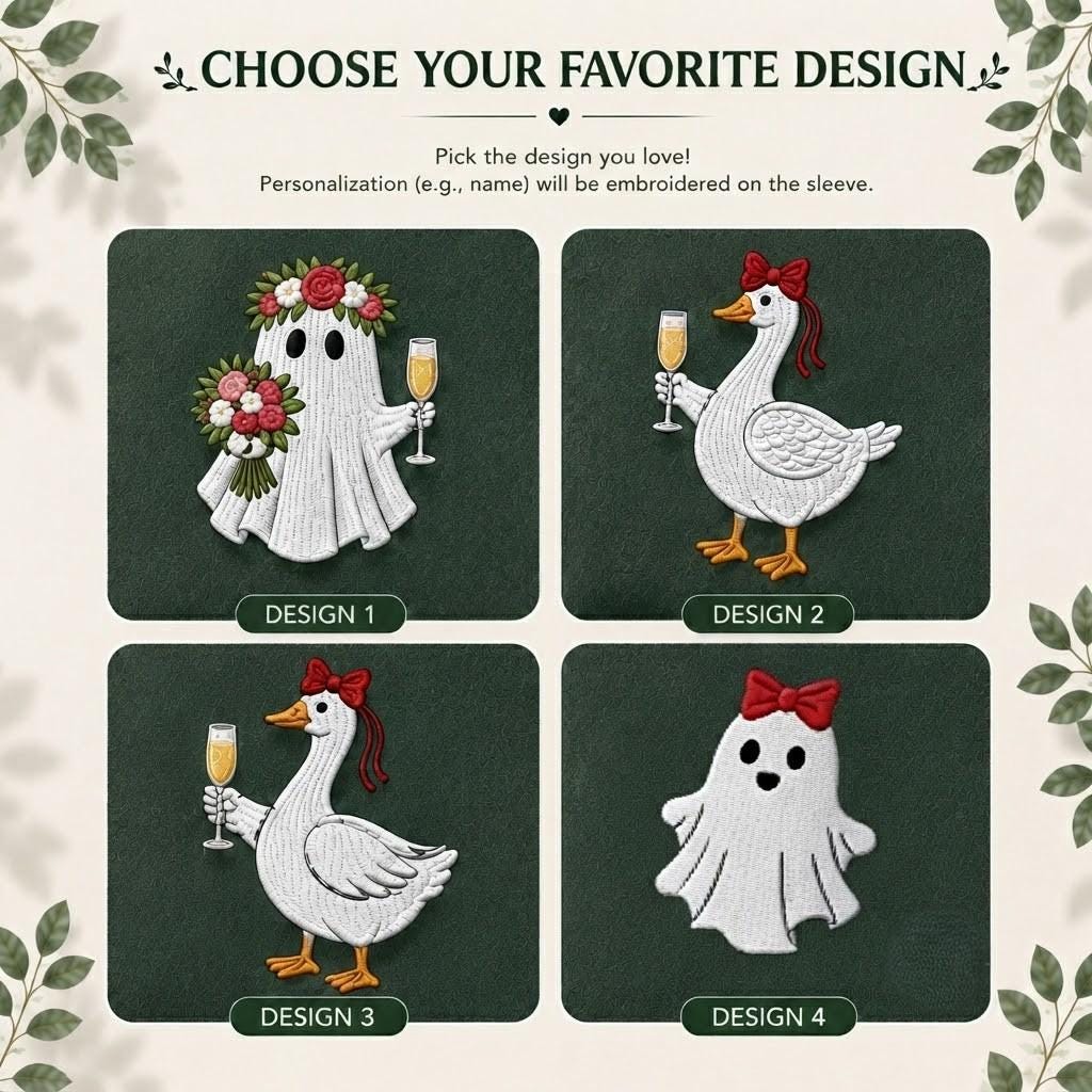 Bride & Bridesmaid Ghost Goose Embroidered Hat Set - Spooky Bachelorette Cap
