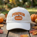 Custom Name Pumpkin Season Embroidered Hat, Personalized Fall Baseball Cap, Vintage Washed Cotton Dad Hat, Autumn Thanksgiving Gift