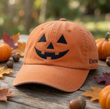 Custom Pumpkin Embroidered Hat, Jack O Lantern Dad Hat, Halloween Baseball Cap, Personalized Name Date Cap, Spooky Fall Season Costume Gift
