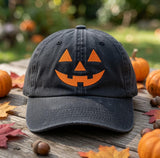 Custom Pumpkin Embroidered Hat, Jack O Lantern Dad Hat, Halloween Baseball Cap, Personalized Name Date Cap, Spooky Fall Season Costume Gift