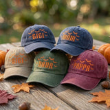 Custom Name Halloween Family Embroidered Hat, Personalized Mom Dada Pappa Gigi Baseball Cap, Spooky Bats Vintage Washed Family Dad Hat