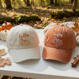 Matching Pumpkin Couple Embroidered Hats, Personalized Husband Wife Fall Baseball Caps