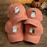 Ghost Cat Embroidered Halloween Hat, Cute Black Kitten Pumpkin Baseball Cap, Cat Lover Gift