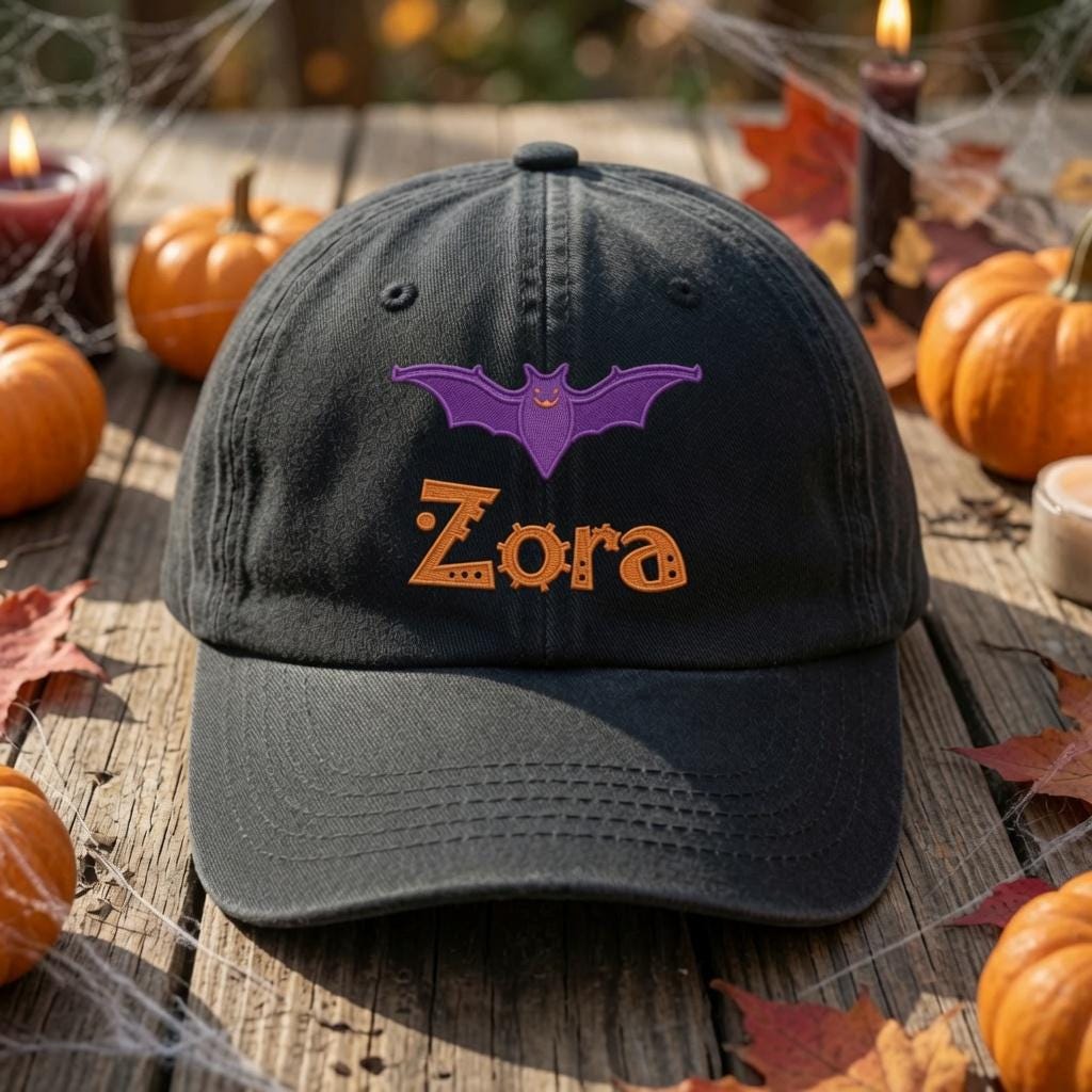 Custom Name Halloween Embroidered Hat, Personalized Pumpkin Witch Cauldron Broom Bat Baseball Cap, Vintage Washed Spooky Season Dad Hat