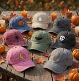 Custom Halloween Embroidered Hat, Cute Ghost Pumpkin Bat Skull Black Cat Baseball Cap, Personalized Spooky Season White Dad Hat Gift