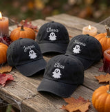 Custom Name Ghost Embroidered Hat, Personalized Cute Halloween Baseball Cap, Spooky Season Vintage Dad Hat, Autumn Fall Gift