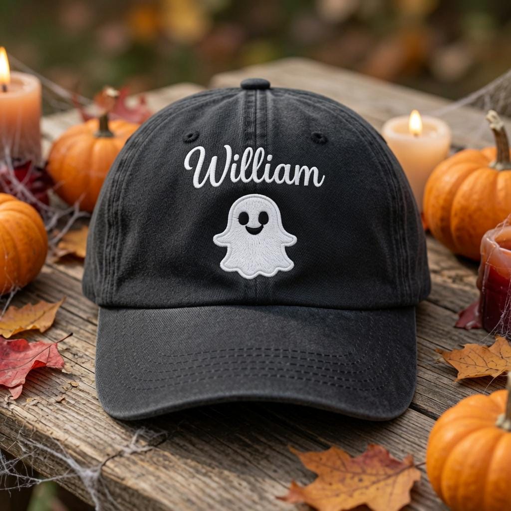 Custom Name Ghost Embroidered Hat, Personalized Cute Halloween Baseball Cap, Spooky Season Vintage Dad Hat, Autumn Fall Gift