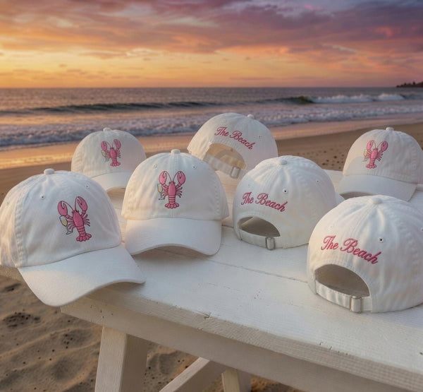 Custom Lobster Embroidered Hat, Personalized Coastal Cocktail Baseball Cap, Beach Vacation Gift
