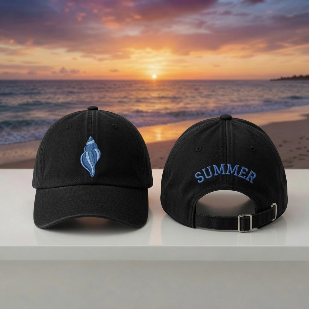 Seashell Embroidered Dad Hat, Coastal Summer Baseball Cap, Beach Lover Gift