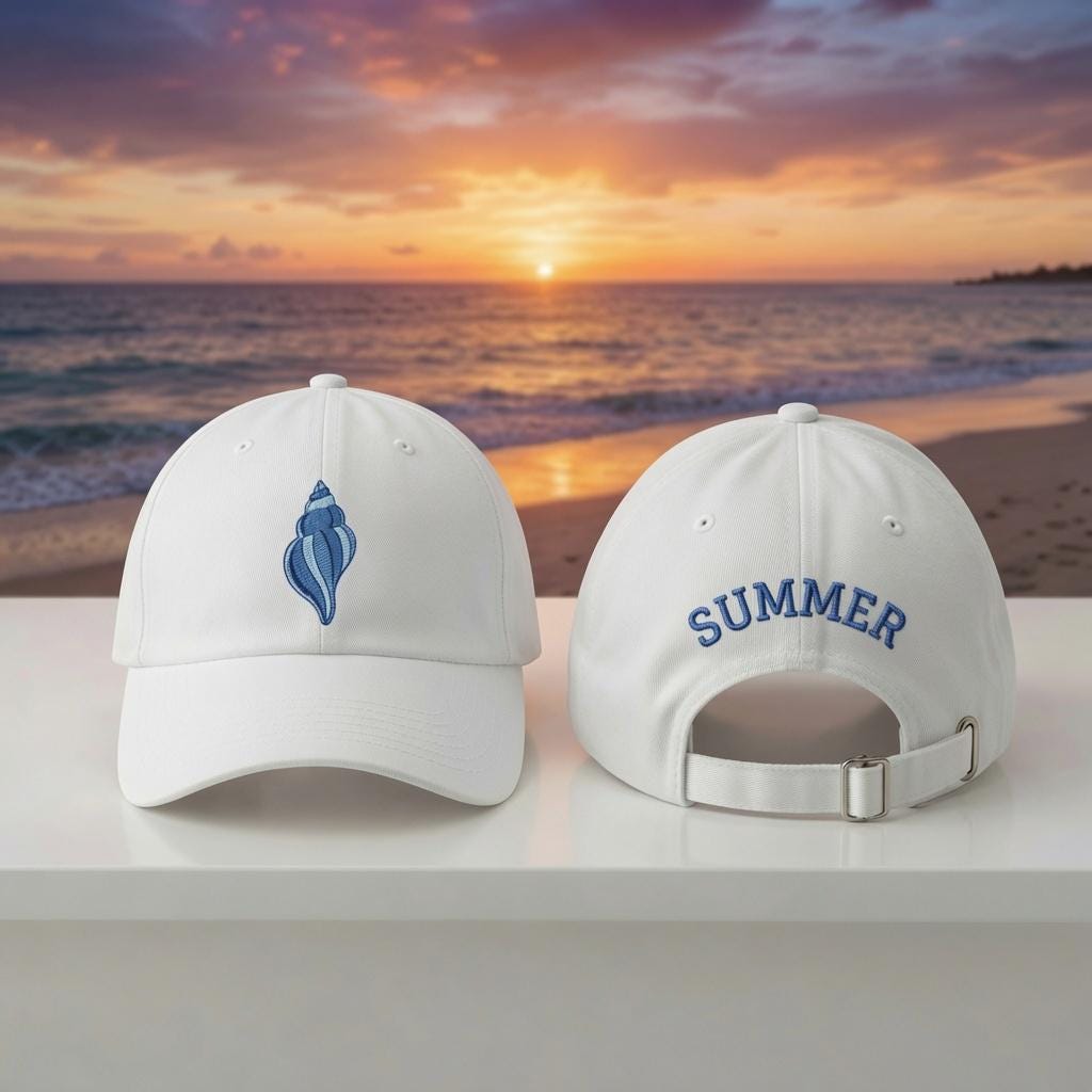 Seashell Embroidered Dad Hat, Coastal Summer Baseball Cap, Beach Lover Gift