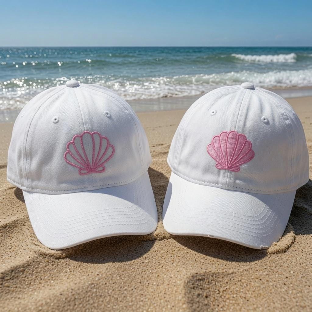 Custom Seashell Embroidered Baseball Cap, Nautical Beach Hat, Ocean Lover Gift