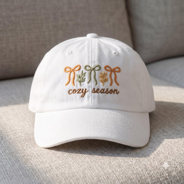 Autumn Embroidered Hat, Minimalist Fall Baseball Cap, Vintage Washed Cotton Dad Hat