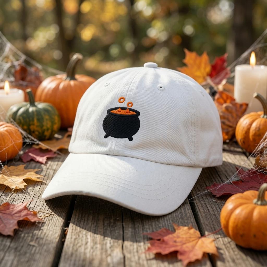 Custom Halloween Embroidered Hat, Cute Ghost Pumpkin Bat Witch Cat Skull White Baseball Cap, Personalized Spooky Season Dad Hat Gift
