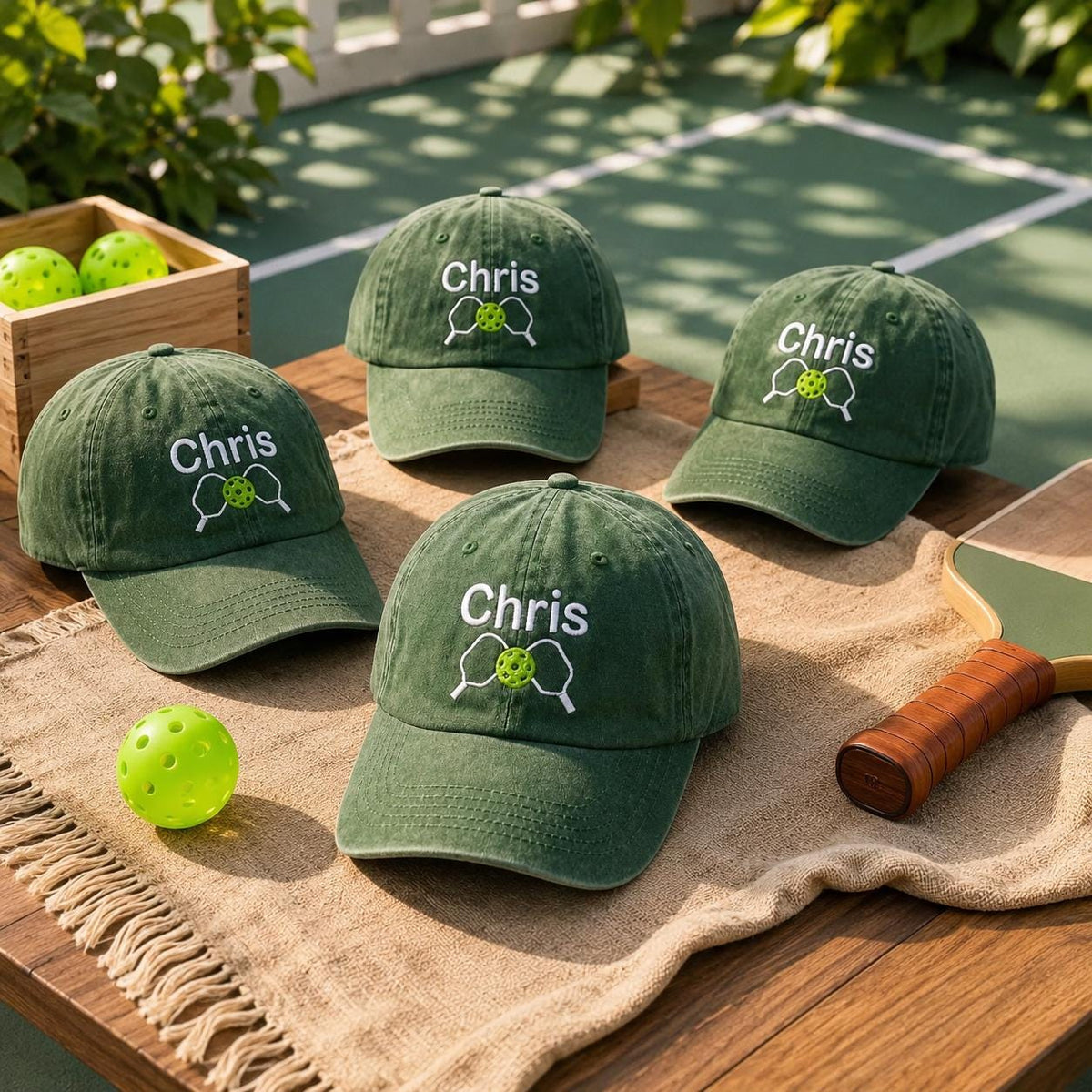 Custom Embroidered Pickleball Hat - Personalized Paddle & Name Court Cap