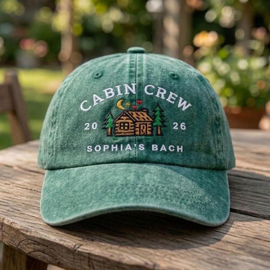 Custom Cabin Crew Hat, Personalized Bachelorette Trip Cap, Mountain Cabin Hat, Custom Bachelorette Party Gift, Camping Trip Cap, Bride Hat