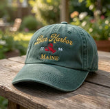 Bar Harbor Maine Lobster Embroidered Hat, Coastal Baseball Cap, Travel Souvenir Gift