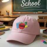 Custom Apple Teacher Embroidered Hat, Personalized Educator Baseball Cap, Teacher Appreciation Gift