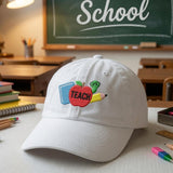 Custom Apple Teacher Embroidered Hat, Personalized Educator Baseball Cap, Teacher Appreciation Gift