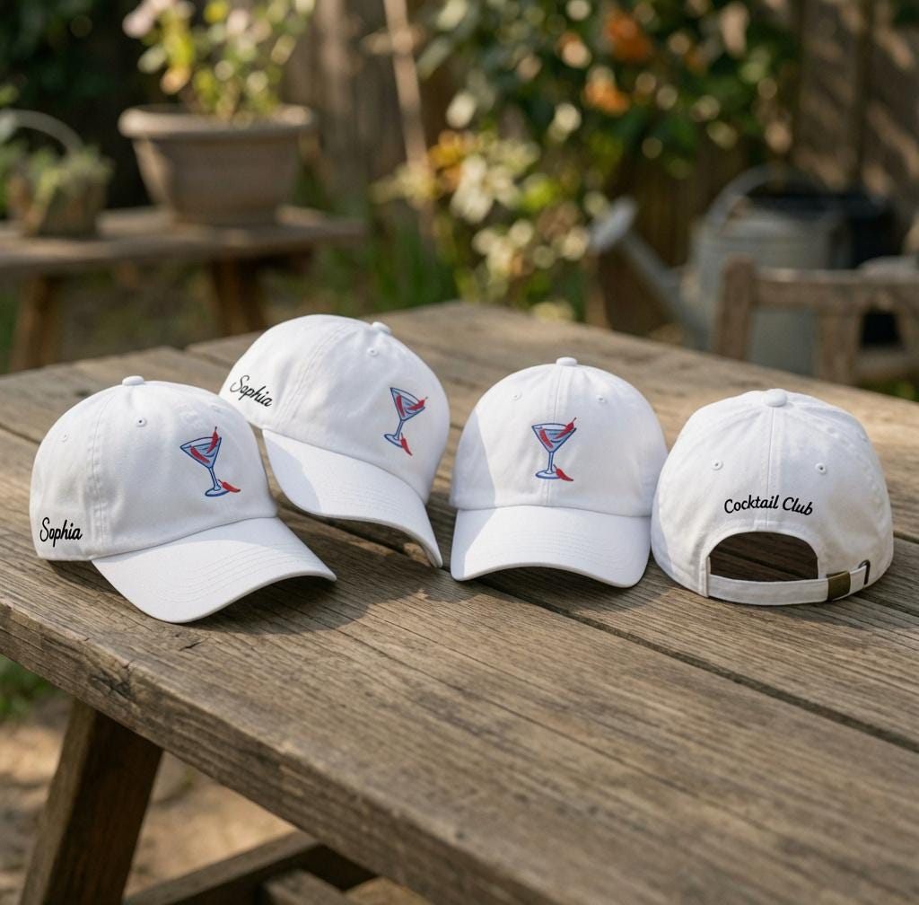 Custom Spicy Margarita Hat, Embroidered Chili Martini Cap, Cocktail Club Hat, Personalized Side Name Cap, Summer Party Gift,Bachelorette Hat