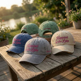Custom Happiest at the Lake Hat, Embroidered Lake Trip Cap, Personalized Lake House Gift, Summer Vacation Cap, Custom Date Dad Hat