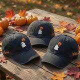 Ghost Pumpkin Halloween Embroidered Hat, Custom Name Spooky Baseball Cap, Autumn Gift