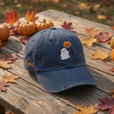 Ghost Pumpkin Halloween Embroidered Hat, Custom Name Spooky Baseball Cap, Autumn Gift